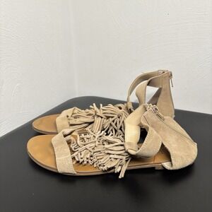 Sole Society Sandal Womens 7 Leather Thong Flat Suede‎ T Strap Fringe Koa Cruise